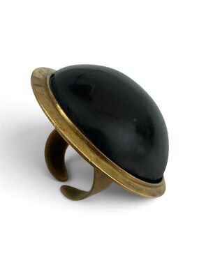 Vintage Modernist Brass &Black Domed Ring Chunky Adjustable